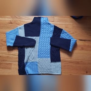 MB XS Womens cotton blend blue Patchwsweater knit mock Neck